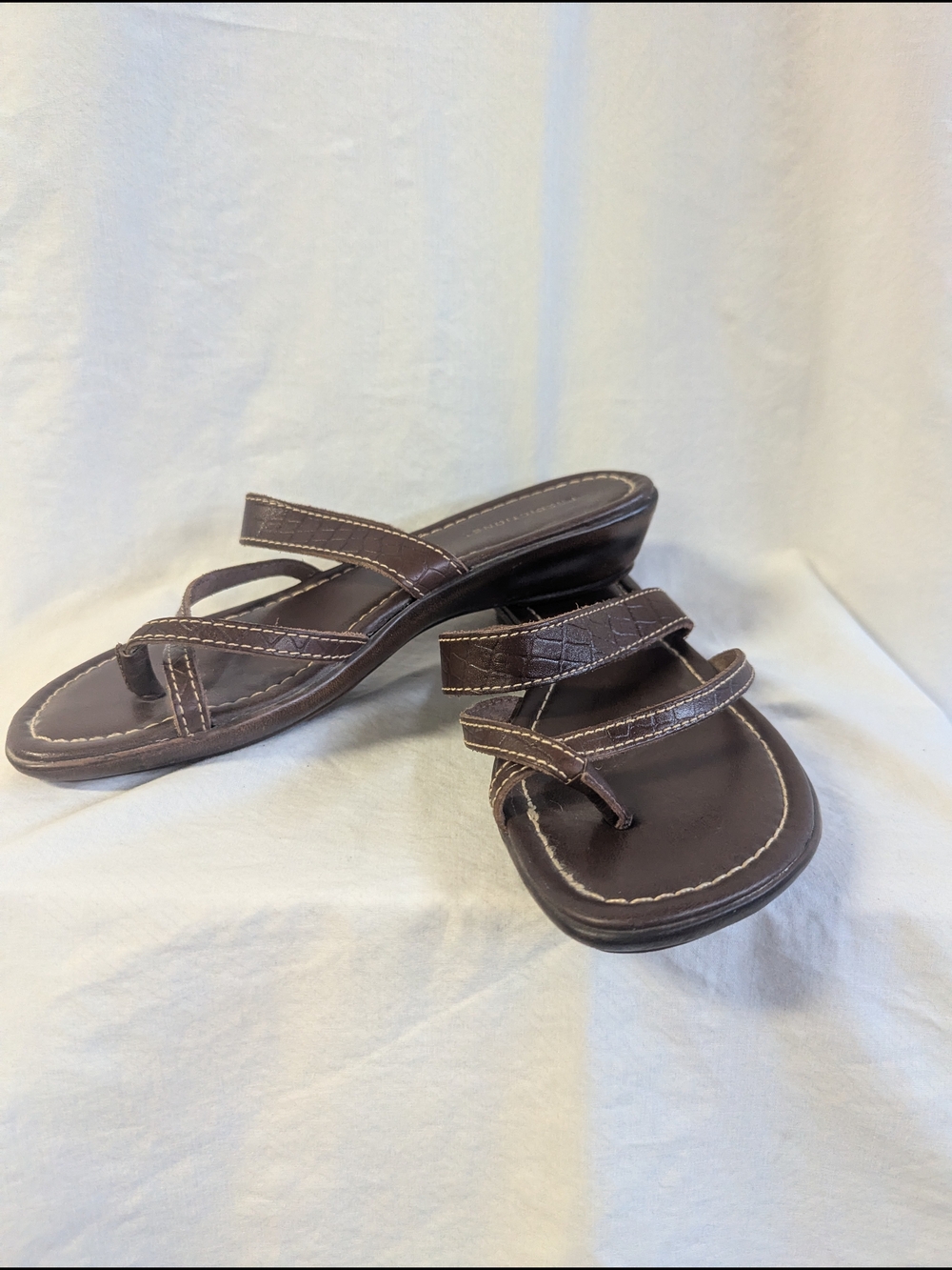 Predictions Brown Triple-Strap Wedge Sandals